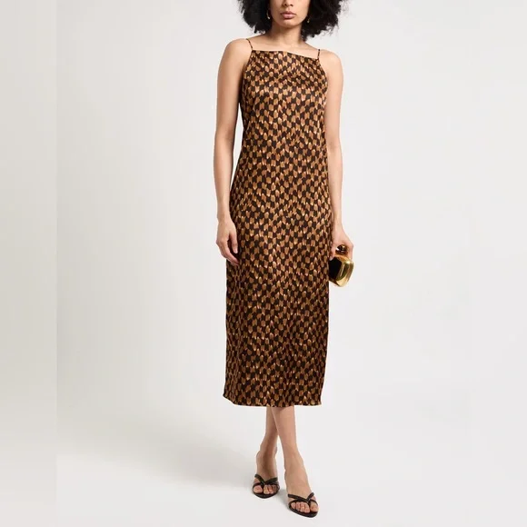 knee length dresses for ladies Linen Viscose Gathered Midi Dress – Scotch & Soda main image 1